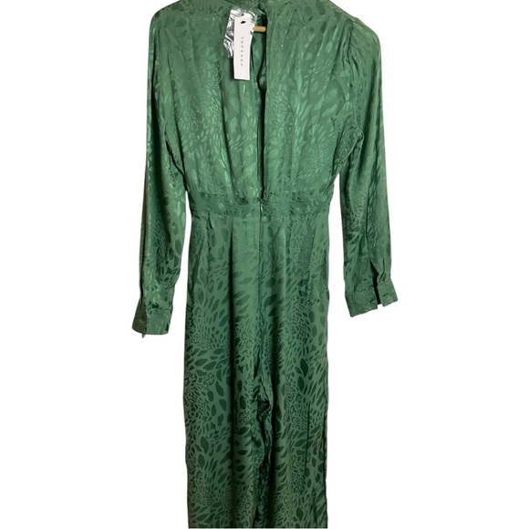 Topshop Green Jacquard Tie Neck Jumpsuit Long Sleeve Size US 2 Elegant - Picture 3 of 12